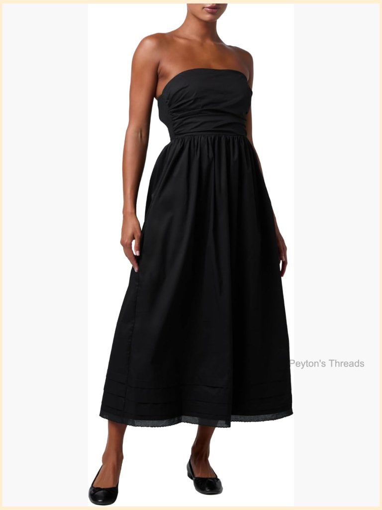Strapless Midi Dress With Pockets Smocked Back A-Line Skirt Hidden Zipper